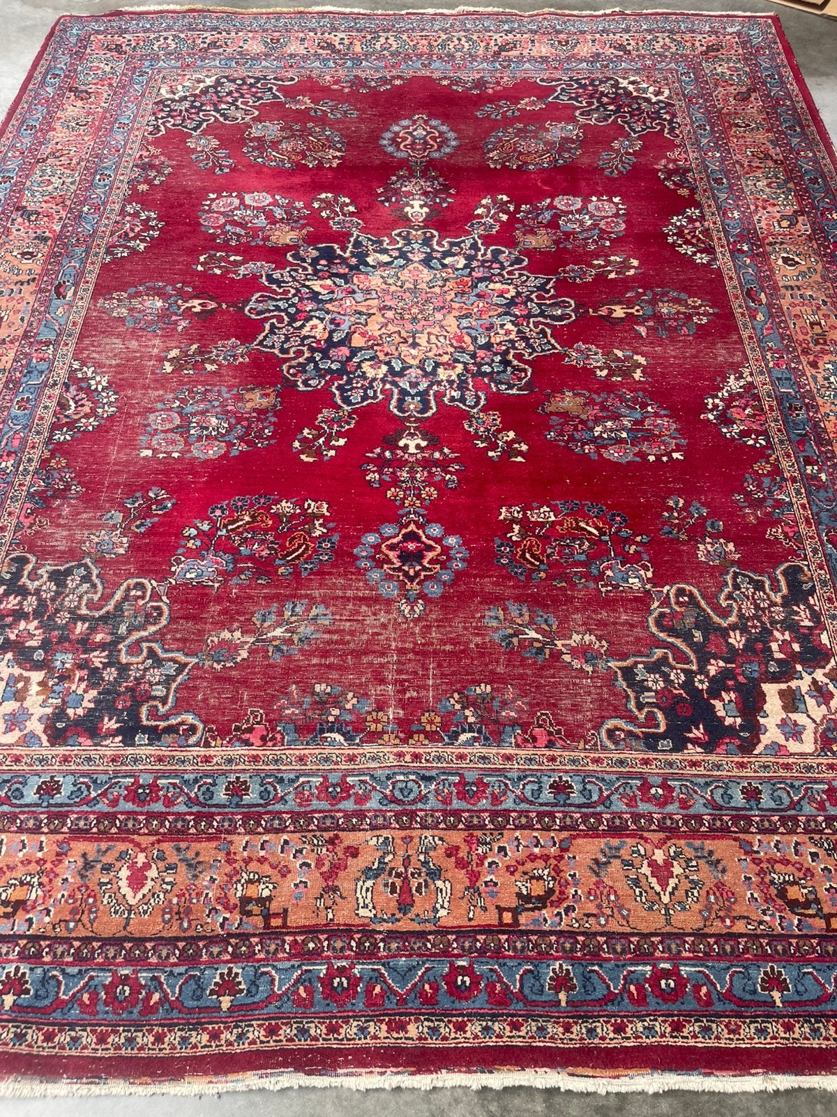 Handgeknoopt tapijt 246cm x 323cm scheerwol oosterse perzie, Gebruikt, Verzenden, Blauw, 200 cm of meer