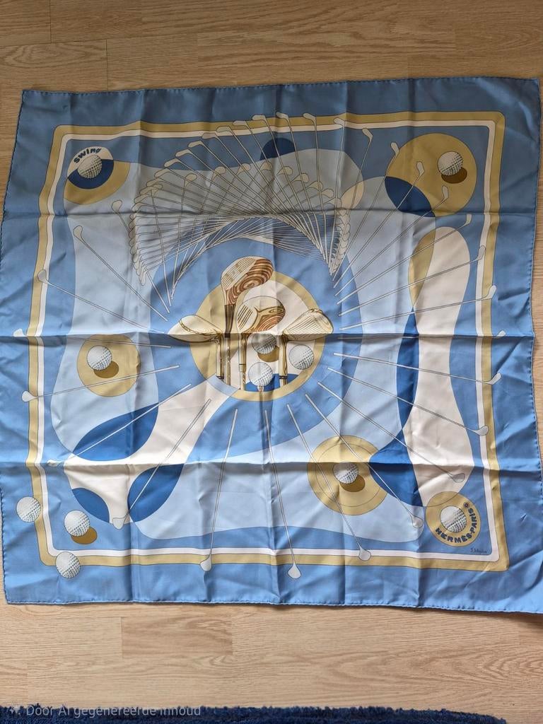 Hermès Golf Zijden Sjaal - Vintage Blauw & Goud, Hermès, Verzenden, Zo goed als nieuw, Sjaal