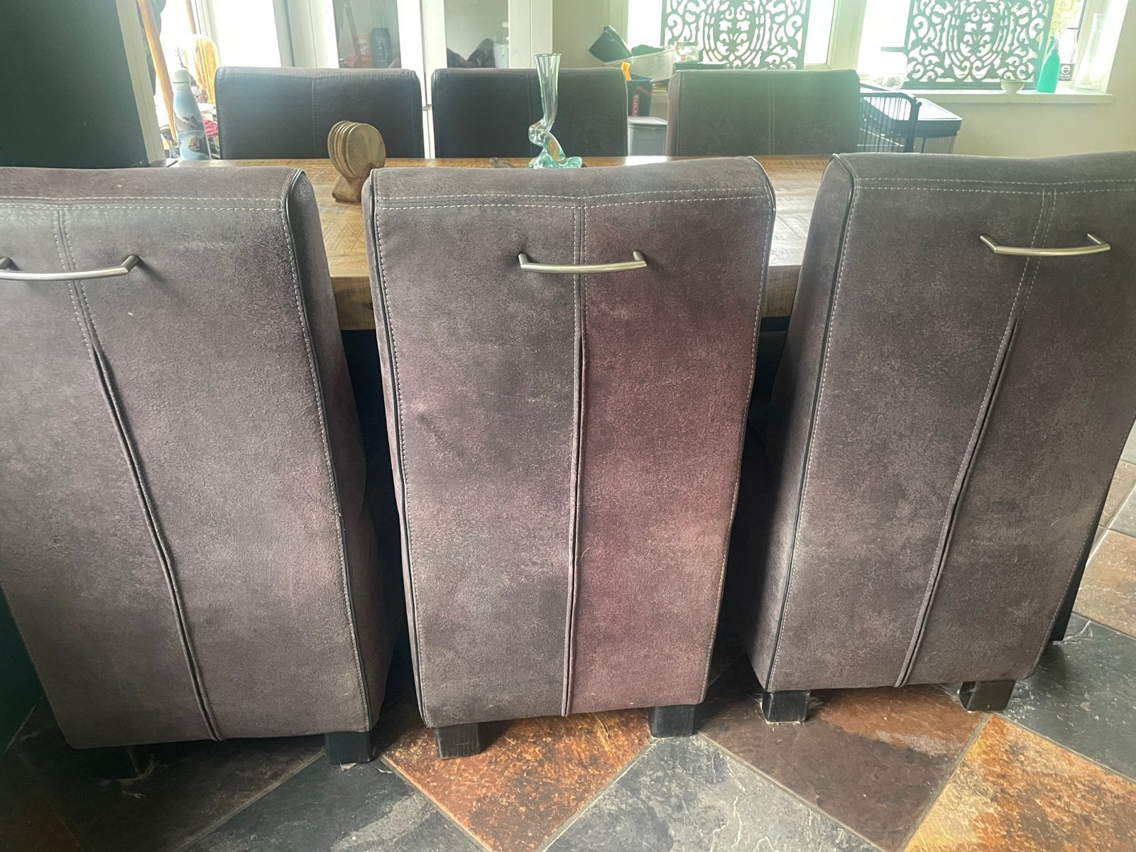 Set van 6 comfortabele stoelen, Ophalen, Gebruikt, Bruin, Stof