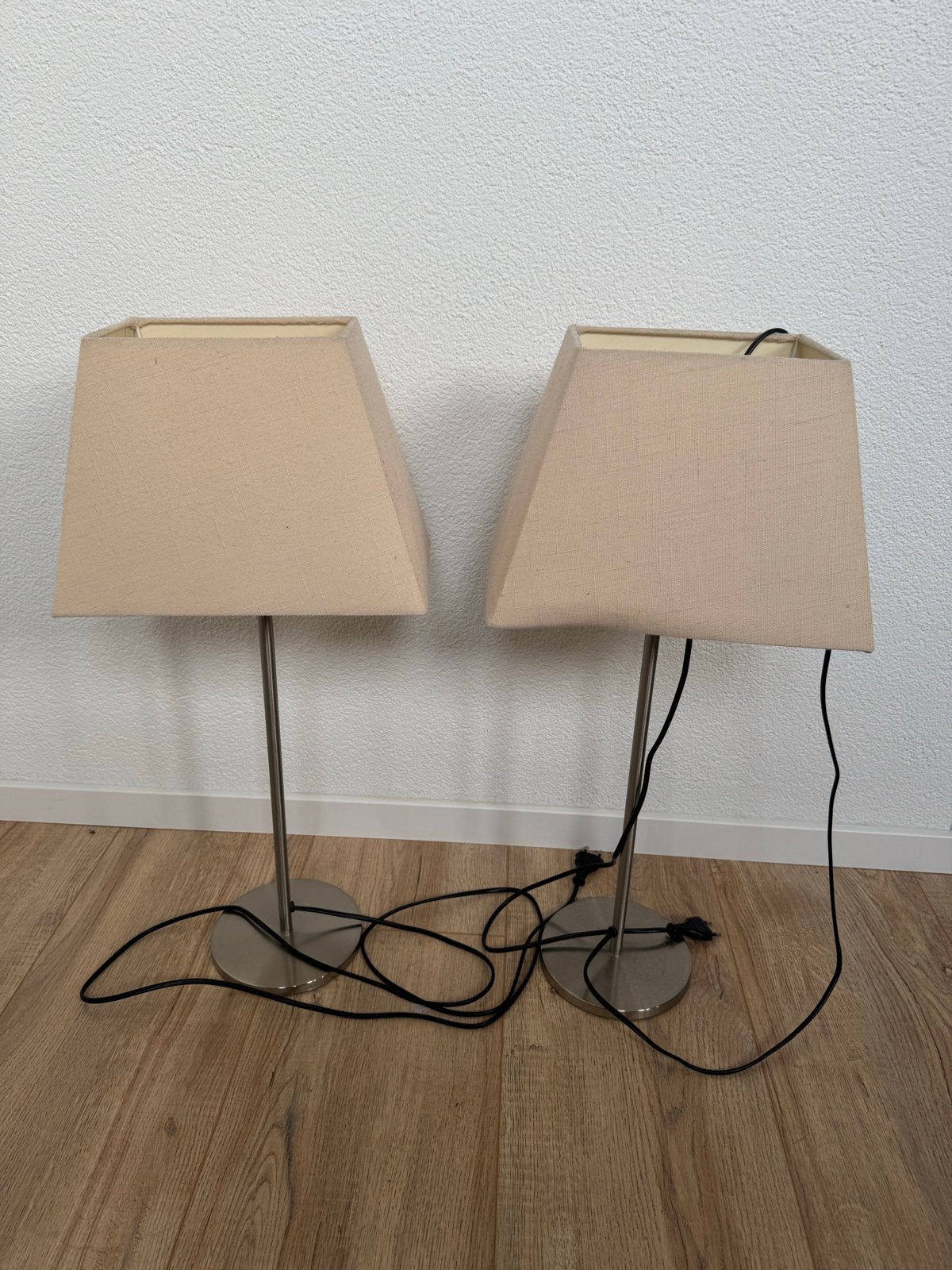 Set van 2 tafellampen met stoffen kap, Gebruikt, Inclusief lichtbron, Ophalen, Beige