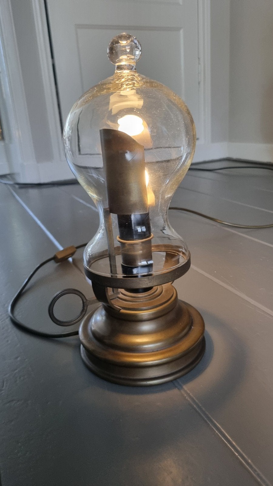 Vintage messing tafellamp met glazen kap, Ophalen of Verzenden