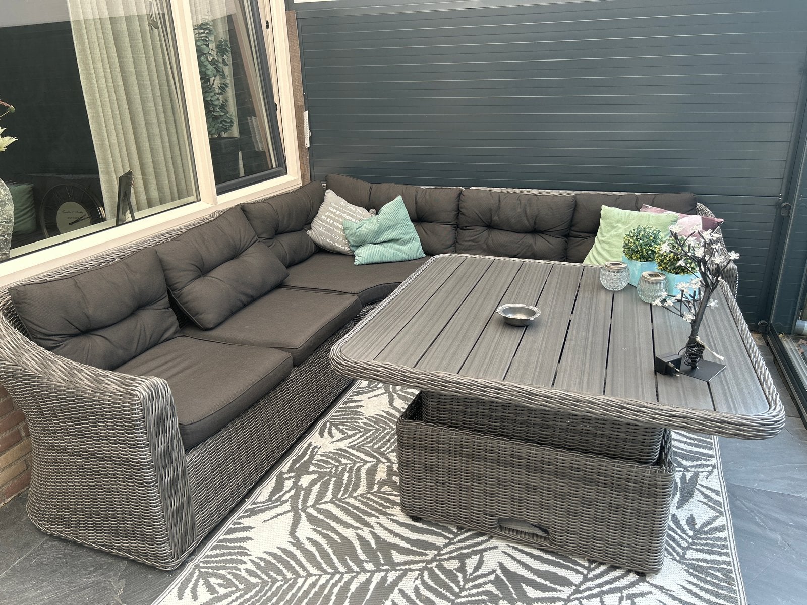 Luxe Wicker Loungeset met Verstelbare Tafel