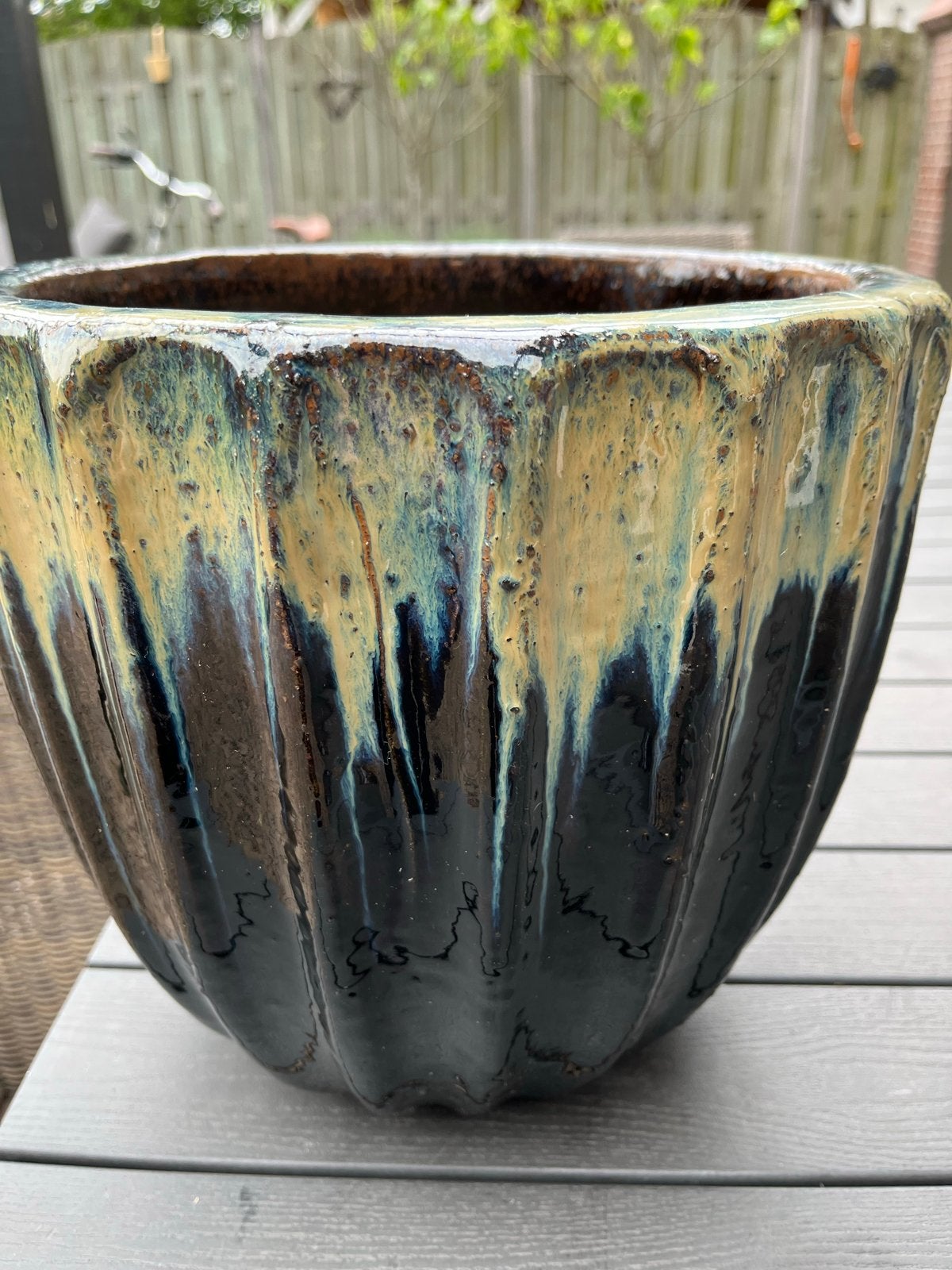 Mooie PTMD pot - Keramiek bloempot met unieke glazuur, Gebruikt, Rond, Binnen, Minder dan 40 cm