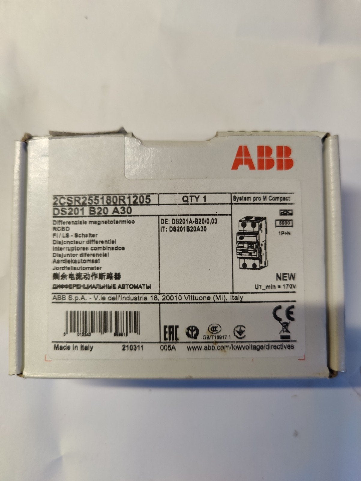 ABB DS201 B20 A30 Aardlekautomaat - Nieuw in doos, Ophalen of Verzenden, Nieuw, ABB, Aardlekautomaat