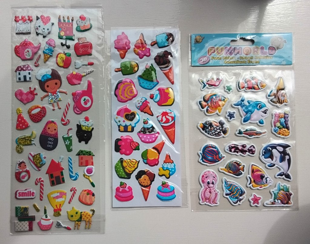 3 vellen met 3D stickers - ijsjes, zeeleven, diversen - nieu, Ophalen of Verzenden, Nieuw, Meerdere stickers