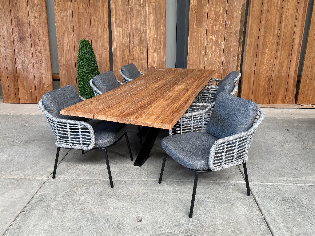 Tuinset boomstam teak matrix of U poot "250" incl 6, Tuin en Terras, Ophalen, 6 zitplaatsen, Teakhout, Nieuw