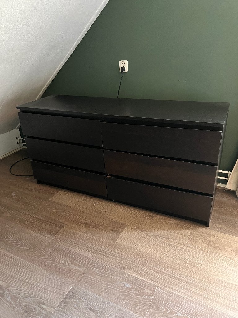 Mooie zwarte  IKEA ladenkast ,met 6 grote laden., Ophalen, Gebruikt, 5 laden of meer, 150 tot 200 cm