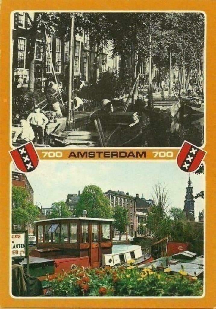 AK Amsterdam - Singel met Bloemenmarkt - Amsterdam 700, Verzamelen, Ansichtkaarten | Nederland, Verzenden, 1960 tot 1980, Ongelopen