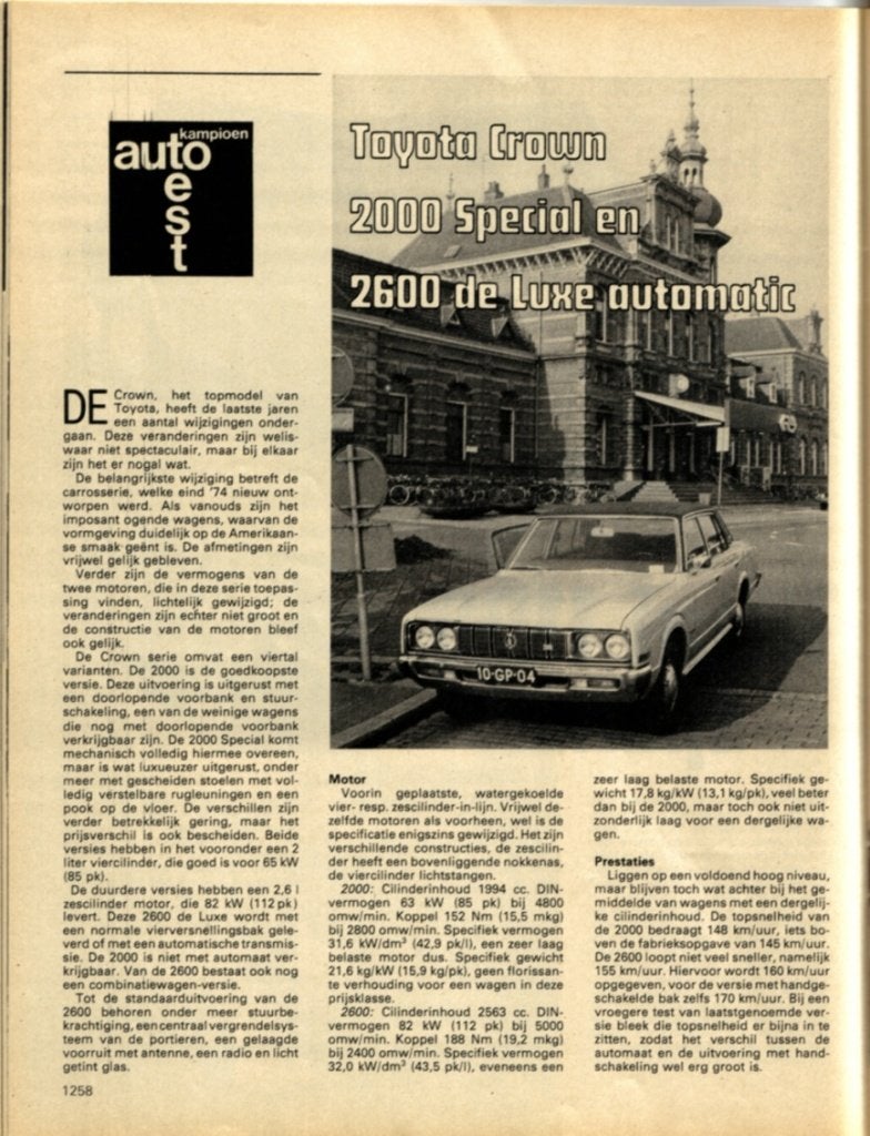 Autokampioen dubbeltest Toyota Crown 2000 S en 2600 DL Aut, Ophalen of Verzenden, Gelezen, Toyota