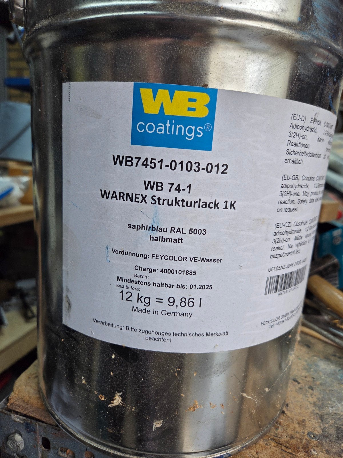 WB Coatings WB 74-1 Warnex Strukturlack 1K Saphirblauw, 5 tot 10 liter, Ophalen, Blauw, Lak