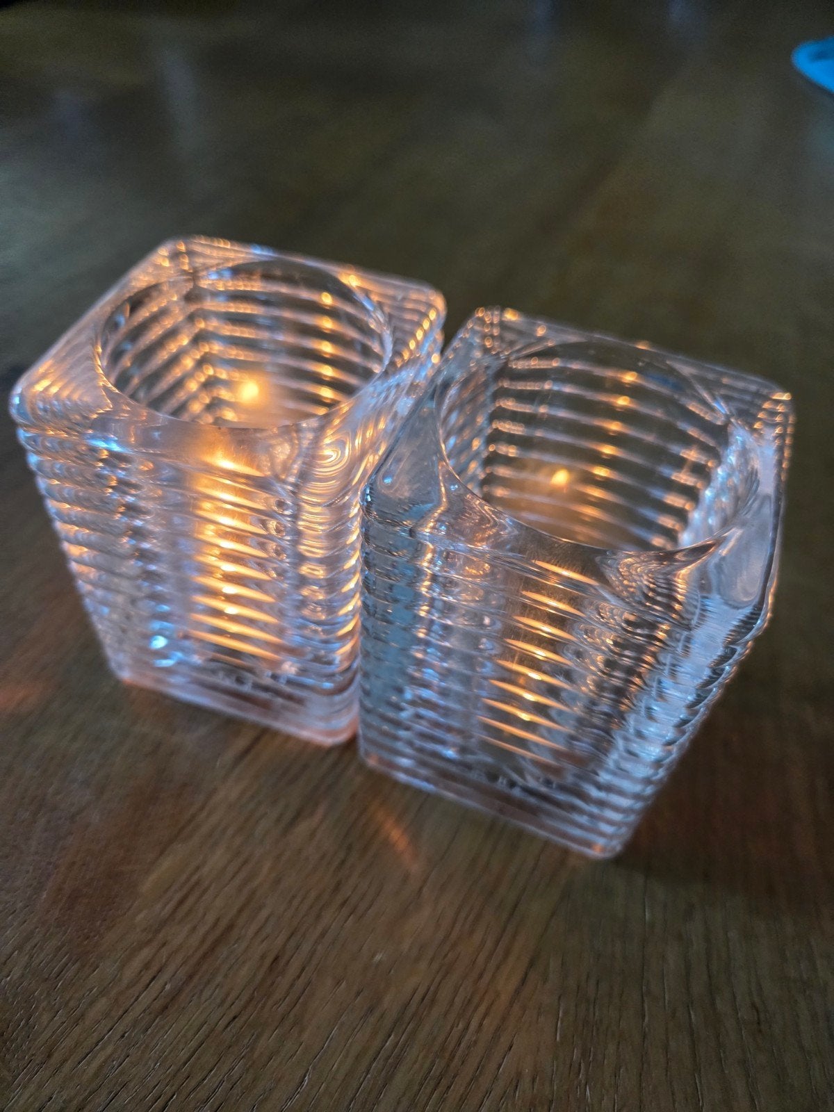 Set van 2 glazen waxinelichthouders, Huis en Inrichting, Woonaccessoires | Kandelaars en Kaarsen, Ophalen, Zo goed als nieuw, Glas