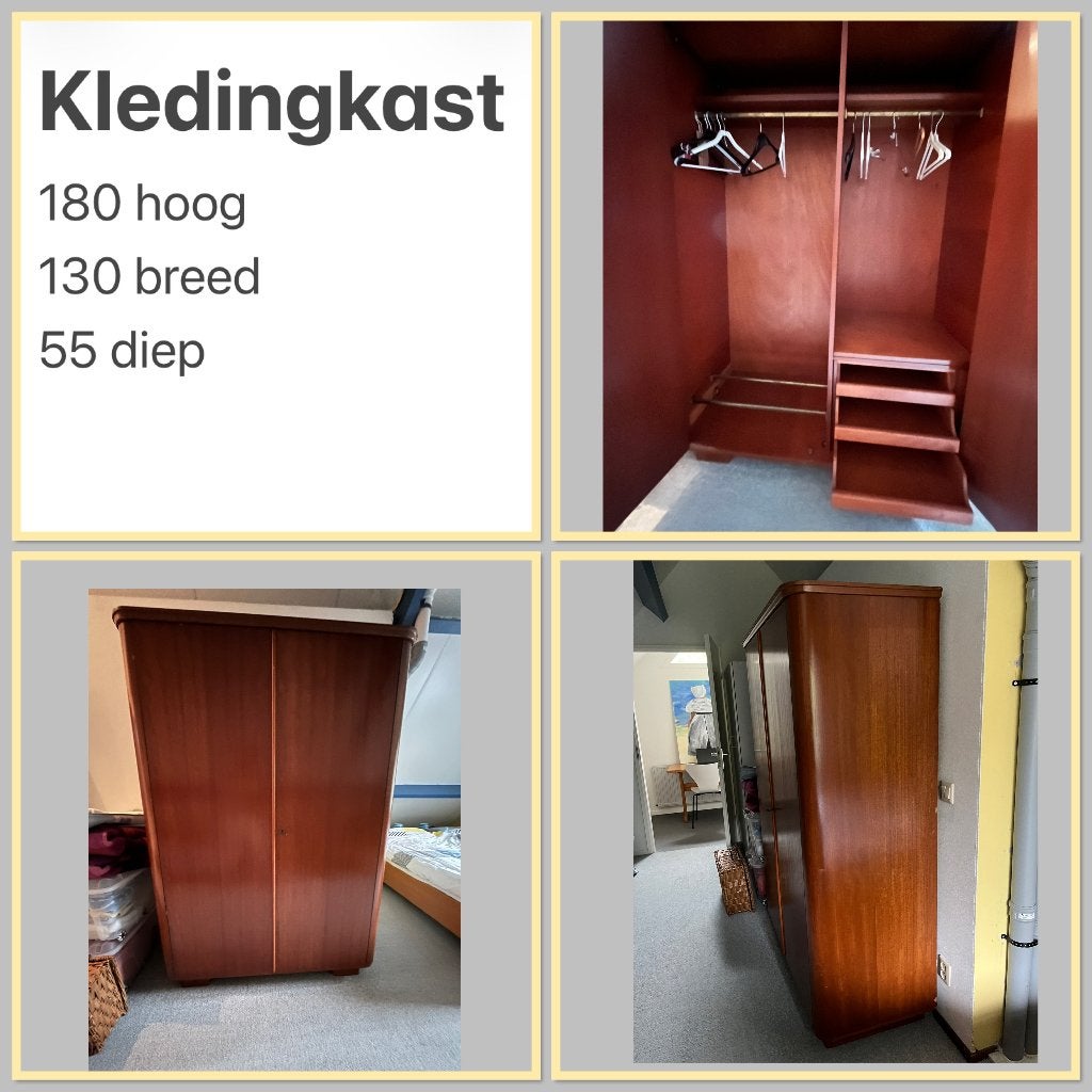 Kledingkast 180x130x55 cm - Kersen/Mahonie hout, Ophalen, Gebruikt, 100 tot 150 cm, Met plank(en)