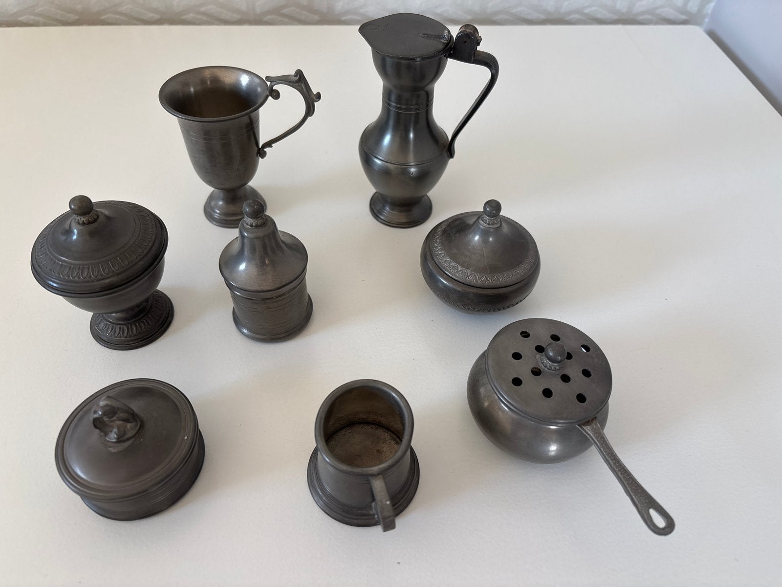Collectie van 8 antieke tinnen voorwerpen, Ophalen of Verzenden