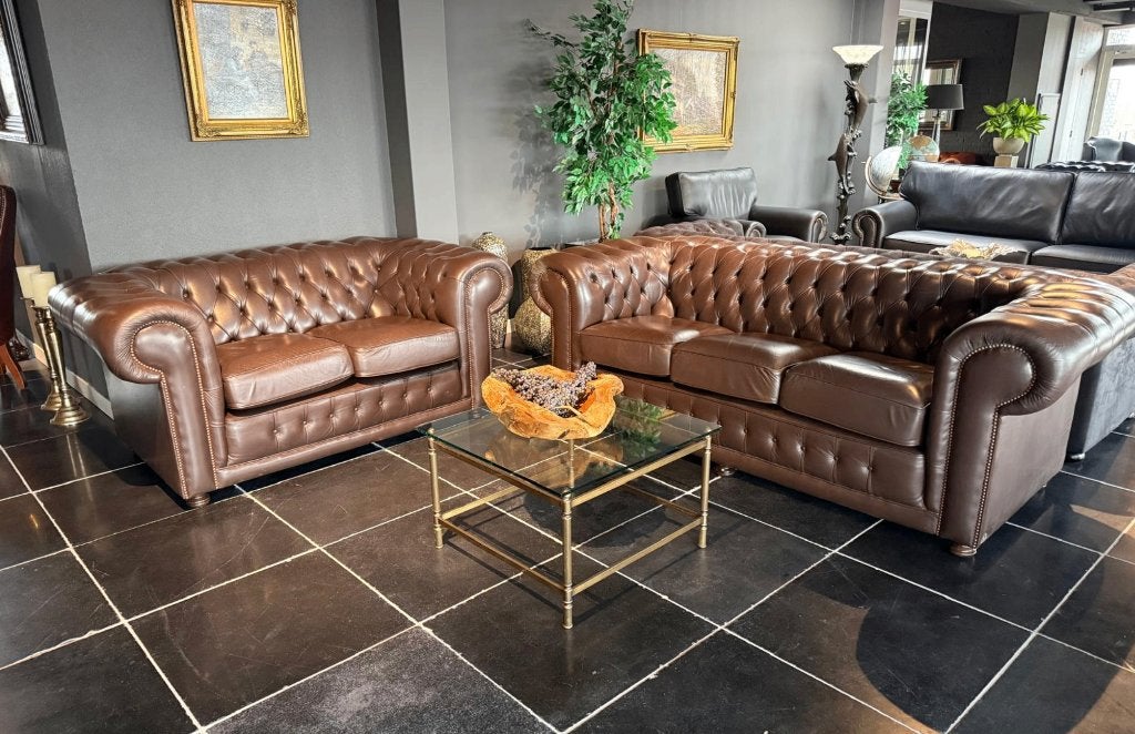Zeer nette Chesterfield 3 en 2 zits, Gebruikt, 75 tot 100 cm, Rechte bank, Classic