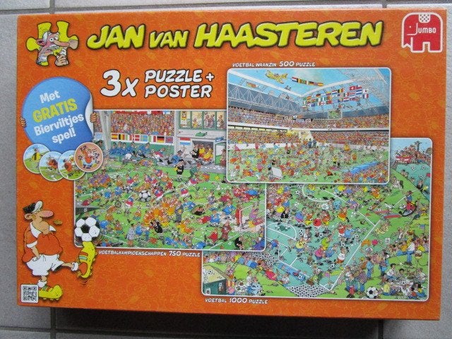JAN VAN HAASTEREN VOETBAL : 3 puzzels + posters + spel + ?, Ophalen of Verzenden, 500 t/m 1500 stukjes, Zo goed als nieuw, Legpuzzel