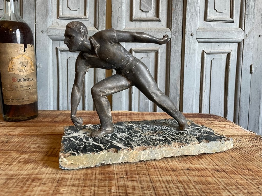 Bronzen Beeld Art Deco jeu des boules Petanque Frans, Ophalen of Verzenden