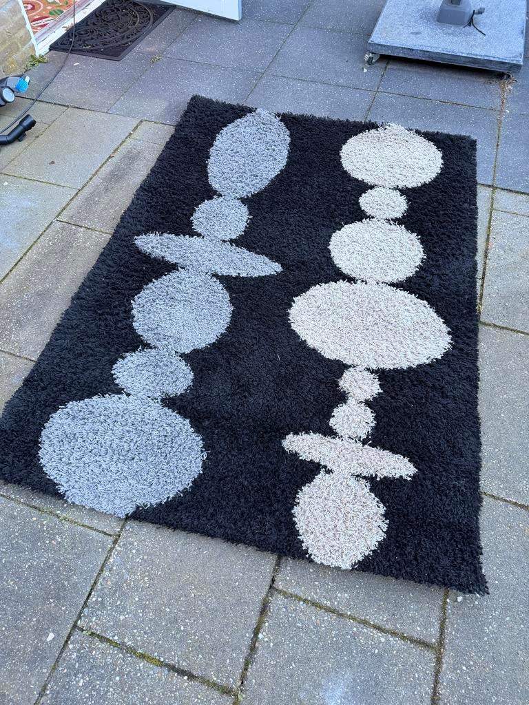 IKEA Vloerkleed - Zwart met Grijs/Crème Patroon, Ophalen, Gebruikt, 100 tot 150 cm, Zwart