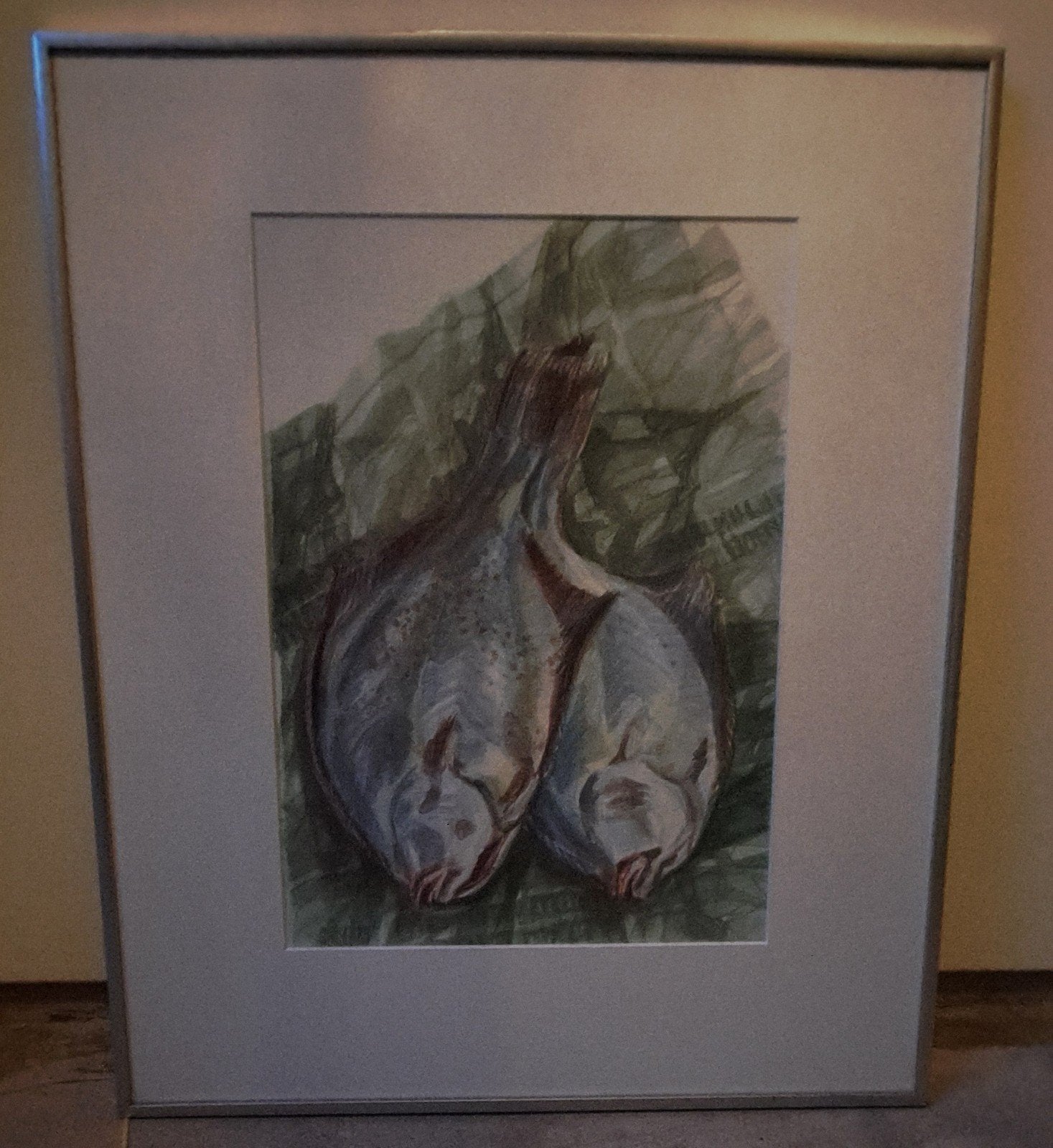 Ingelijste aquarel van vissen, gesigneerd, Ophalen of Verzenden, Tekening, Aquarel, Met ophangsysteem