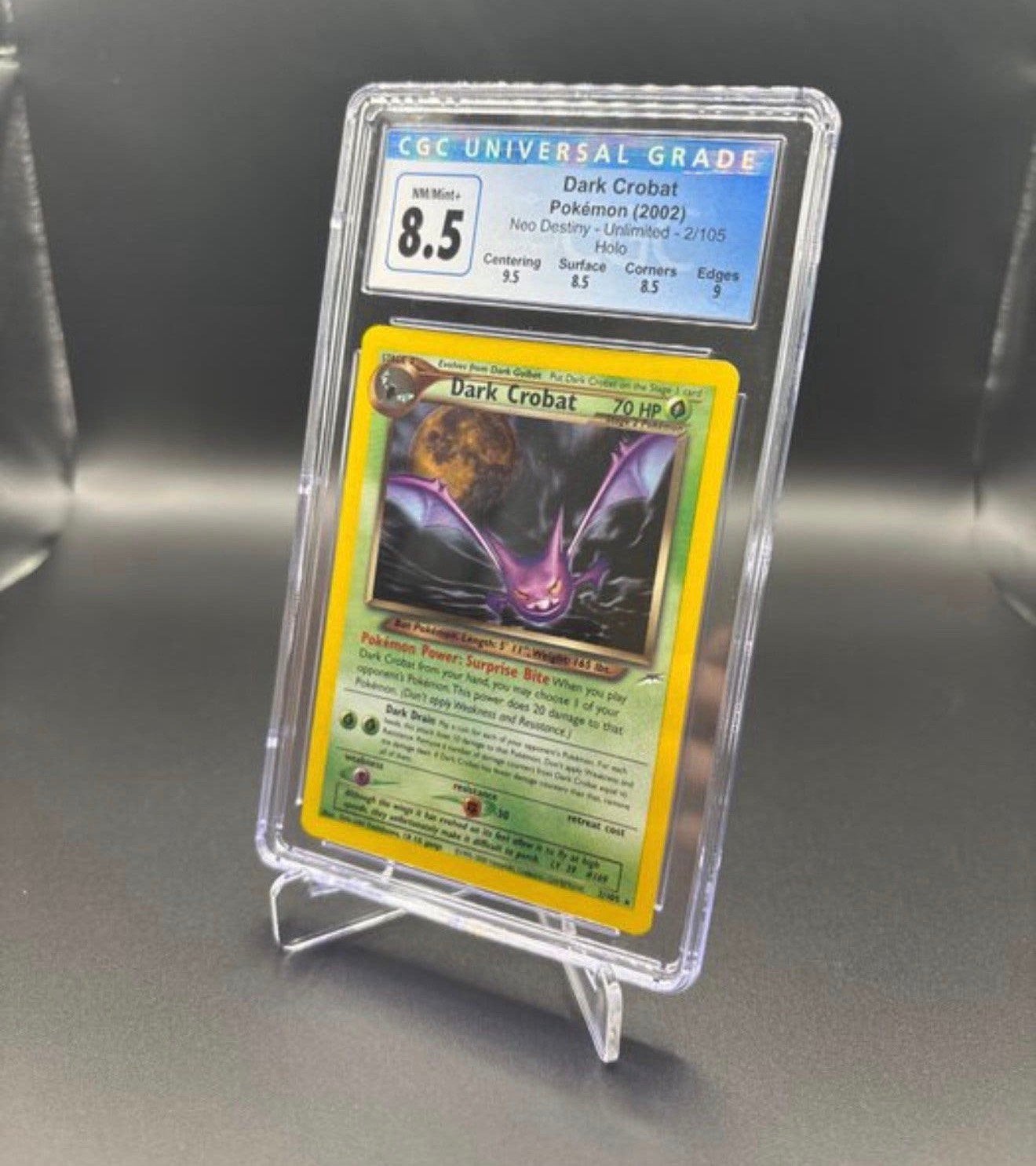 Pokémon Dark Crobat 2/105 Neo Destiny CGC 8.5 Holo WOTC 2002, Hobby en Vrije tijd, Ophalen of Verzenden, Zo goed als nieuw, Losse kaart
