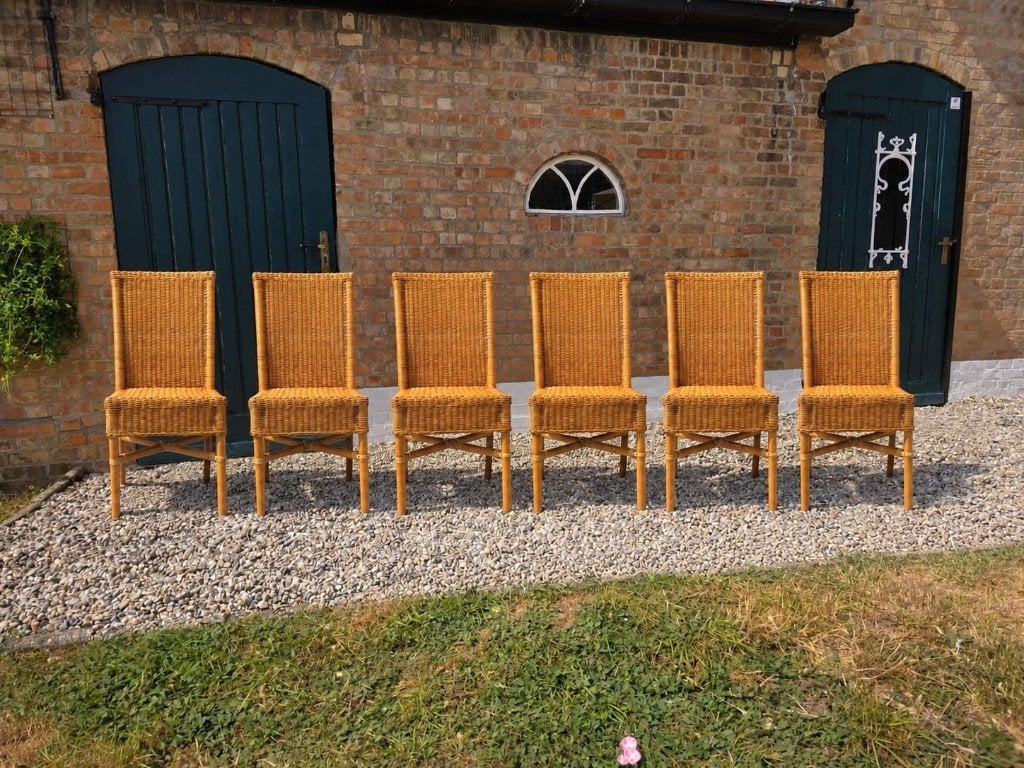 5+1 klassieke rieten/rotan stoelen - moie staat, stabiel, Huis en Inrichting, Ophalen, Gebruikt, Bruin, Riet of Rotan