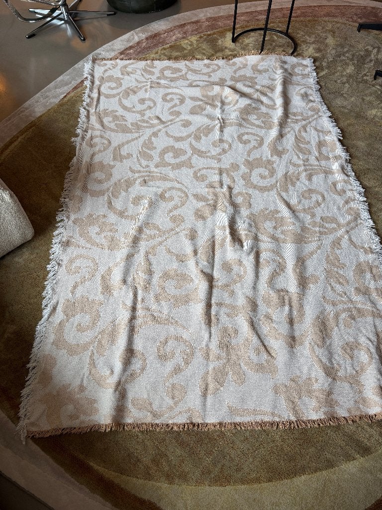 Plaid sprei deken 220x140 cm katoen beige dikke kwaliteit, Ophalen of Verzenden, Zo goed als nieuw