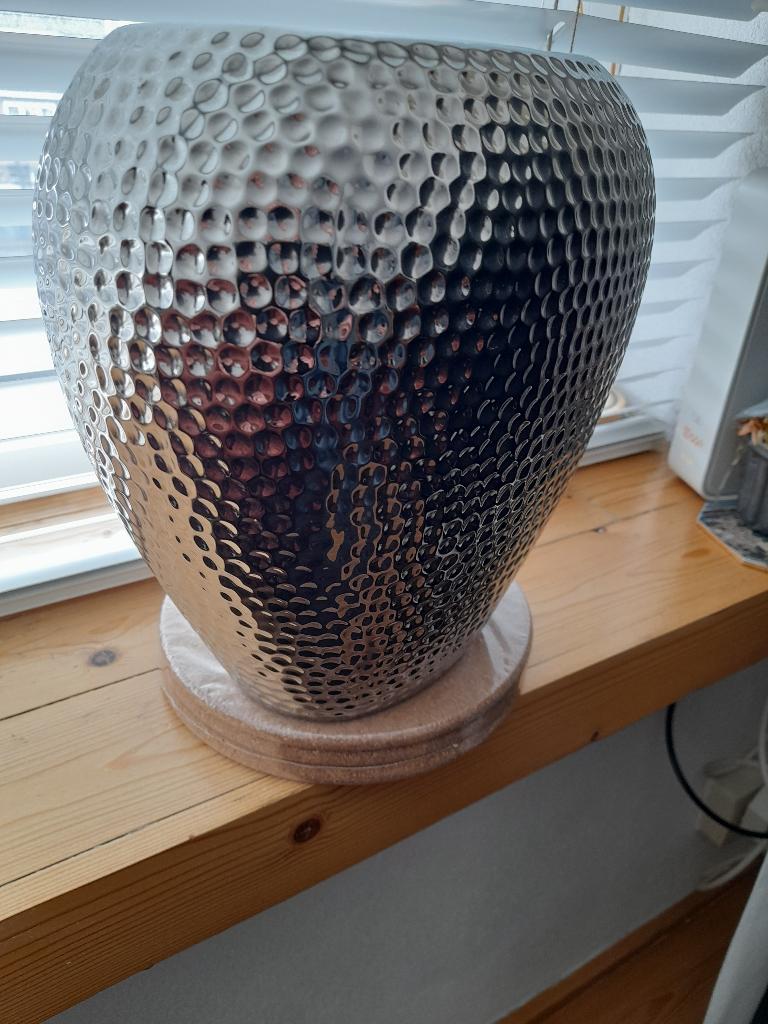 Zilveren (Hoogglans) bloempot -  vaas, Ophalen, Overige vormen, Aardewerk, Binnen