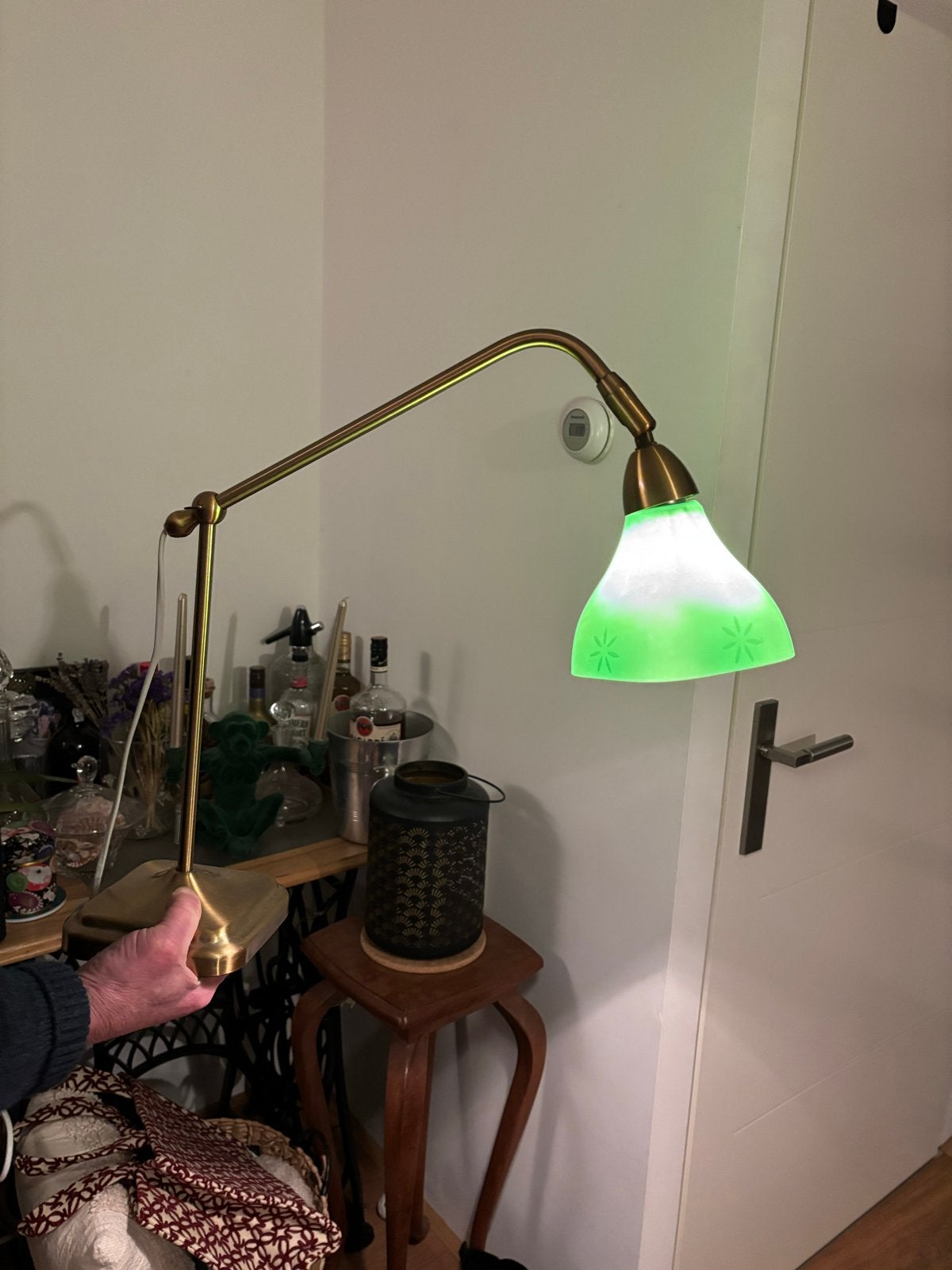Vintage Bureaulamp met Groene Glazen Kap, Huis en Inrichting, Lampen | Tafellampen, Ophalen, Bureaulamp, Metaal, Gebruikt