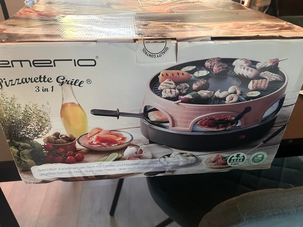 Emerio Pizzarette Grill 3-in-1 - Raclette, Grill & Pizza, Witgoed en Apparatuur, Gourmetstellen, Ophalen of Verzenden, Zo goed als nieuw