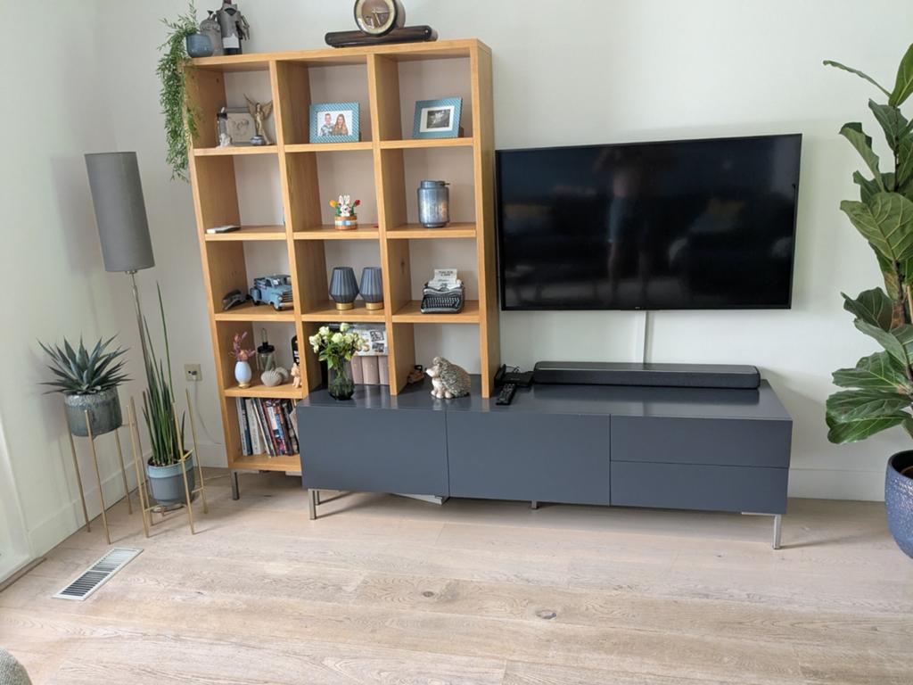 Moderne TV-meubel met open vakkenkast opmaat gemaakt, Huis en Inrichting, Kasten | Televisiemeubels, Ophalen, Gebruikt, 200 cm of meer