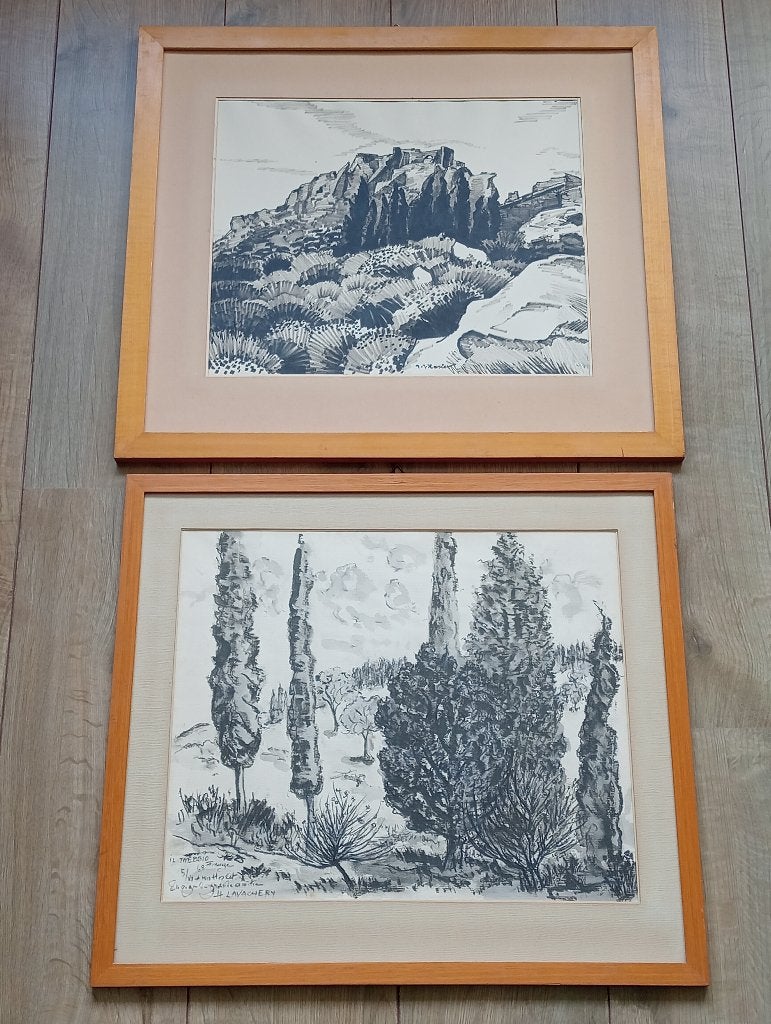 2 x houtskool of inkt op papier - J.J. Hoslet, Antiek en Kunst, Kunst | Schilderijen | Klassiek, Ophalen