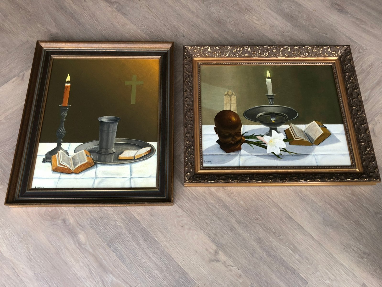 2 x Realitische Schilderij ., Huis en Inrichting, 50 – 75, Minder dan 50 cm, Oorspronkelijke maker, Ophalen of Verzenden