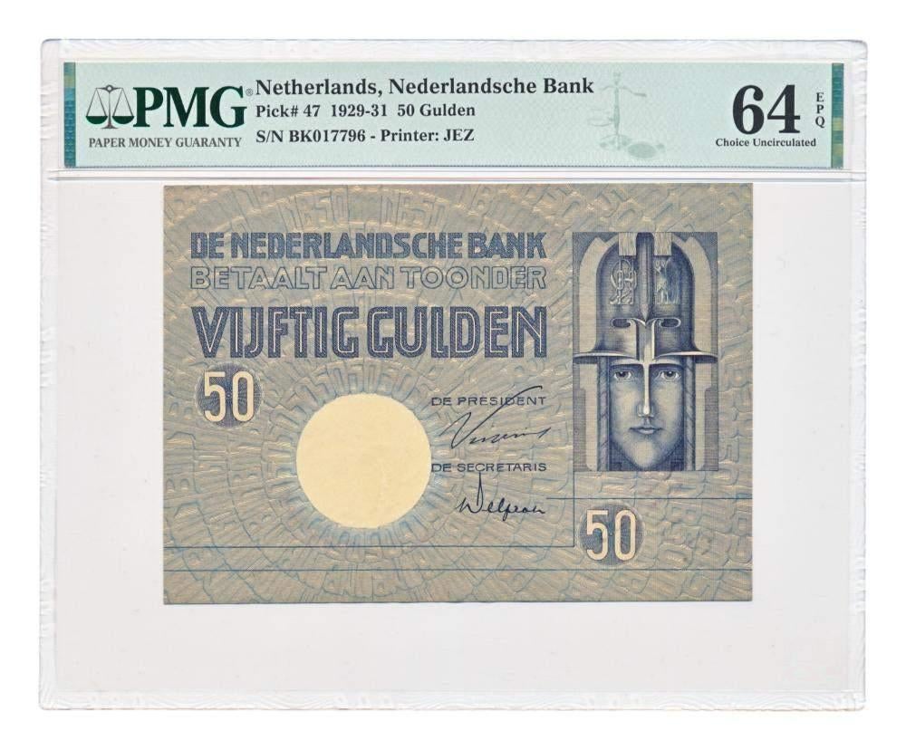 Nederland 50 Gulden 1929-1931 Minerva PMG64 EPQ, Ophalen of Verzenden, 50 gulden, Los biljet