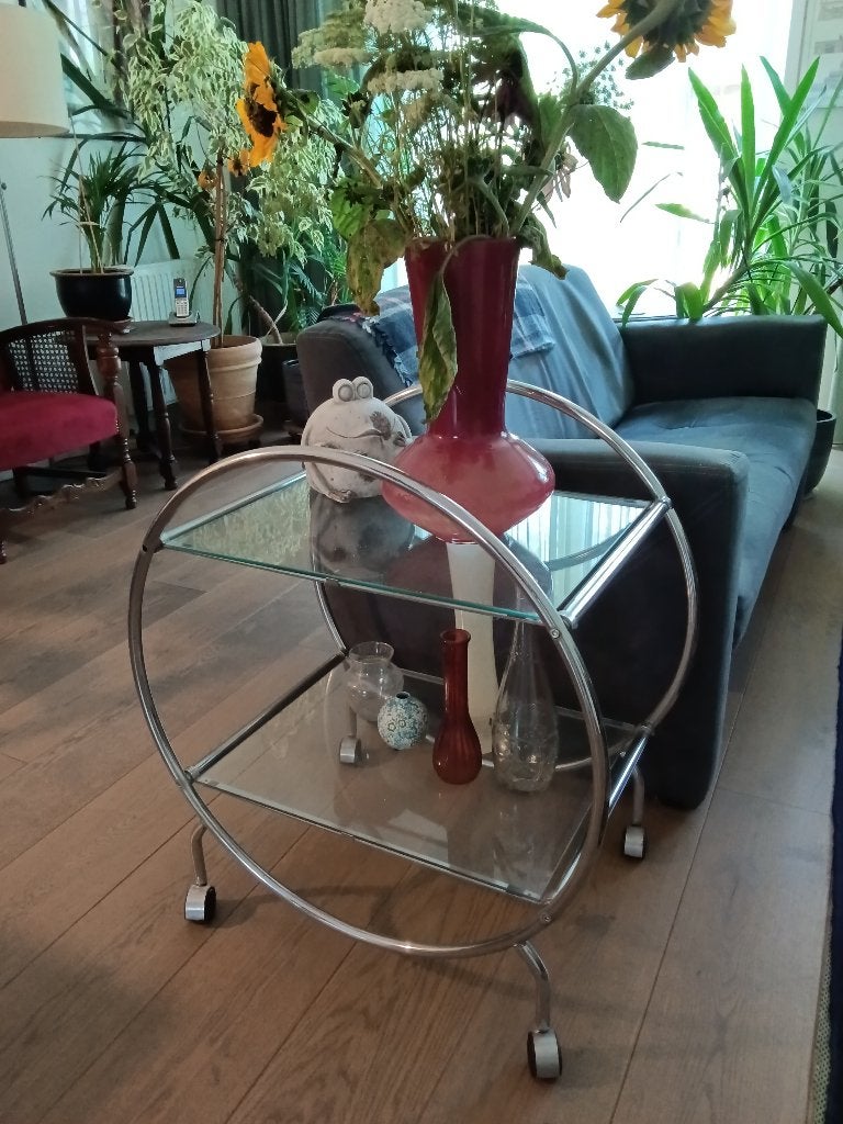 Theewagen van chrome en glas, Ophalen, Gebruikt, Scandinavisch, Glas