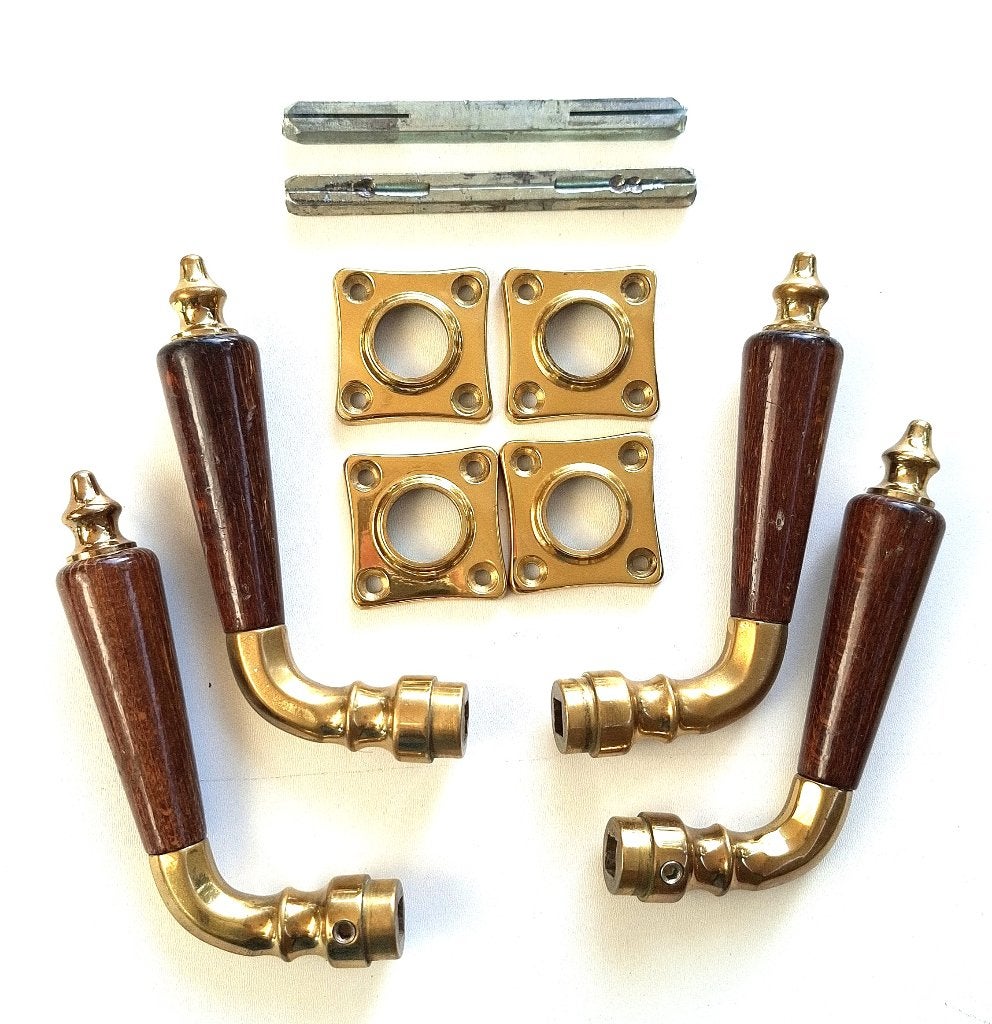 Klassieke Deurklinken Set Messing met Houten Handvat 2 sets, Ophalen of Verzenden, Gebruikt, Koper of Messing, Klink of Kruk