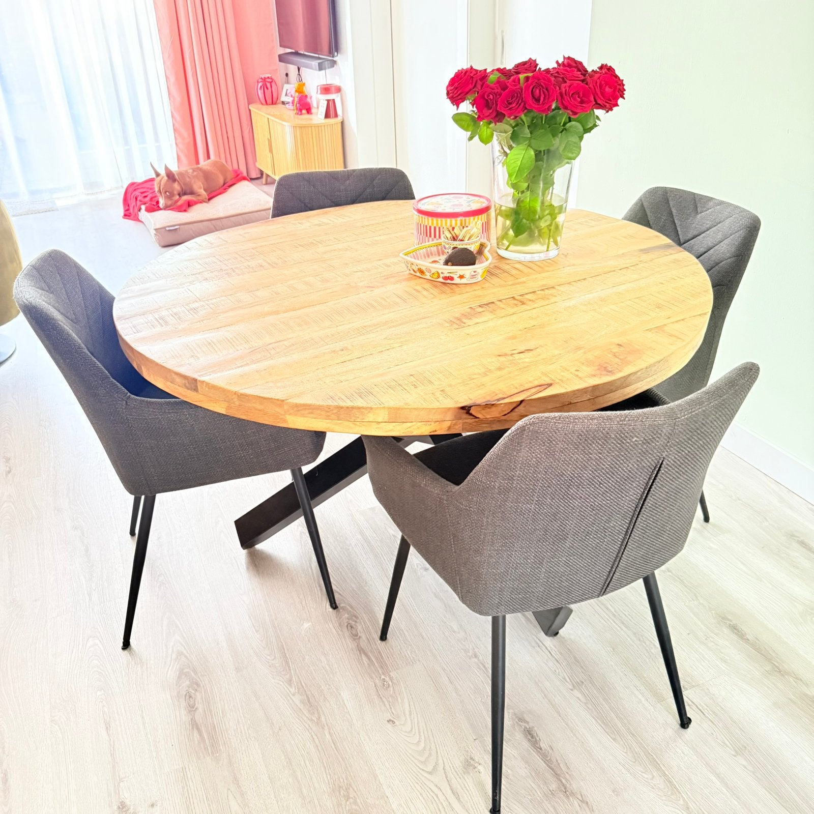 Eettafel mango hout  130cm, Huis en Inrichting, Tafels | Eettafels, Zo goed als nieuw, 100 tot 150 cm, Rond, Ophalen