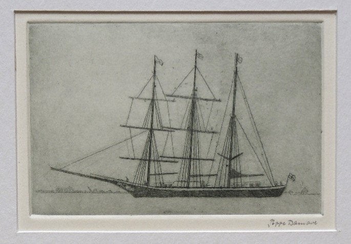 Poppe Damave "Driemaster", geen jaartal, gesigneerd, Ophalen, Minder dan 50 cm, Oorspronkelijke maker, Overige typen