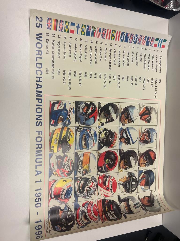Formule 1 Wereldkampioenen Poster 1950-1996, Verzamelen, Posters, Sport, A1 t/m A3, Ophalen