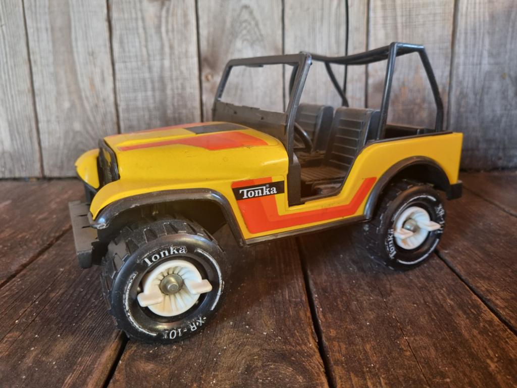 Vintage Tonka Jeep Speelgoedauto - Geel/Oranje, Verzamelen, Speelgoed, Gebruikt, Ophalen of Verzenden