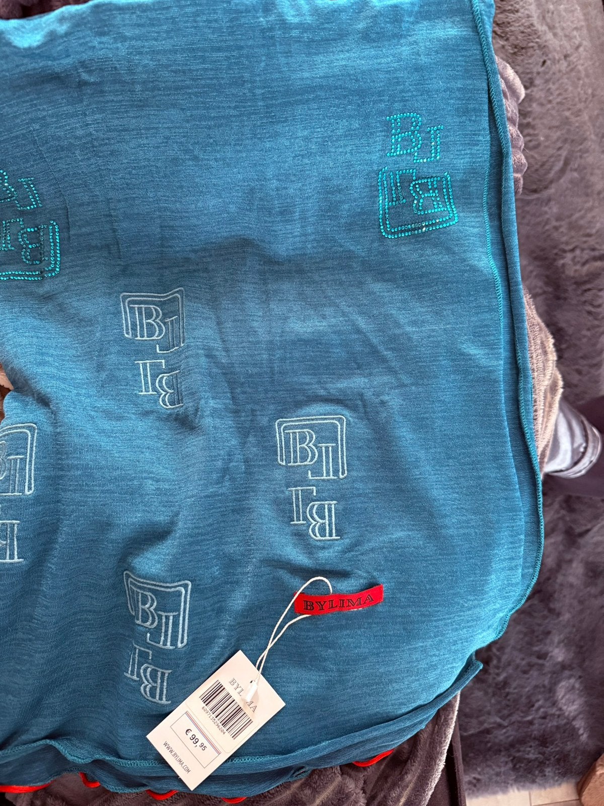 Nieuwe Bylima sjaal met monogram patroon in turquoise, Ophalen of Verzenden, Nieuw, Sjaal