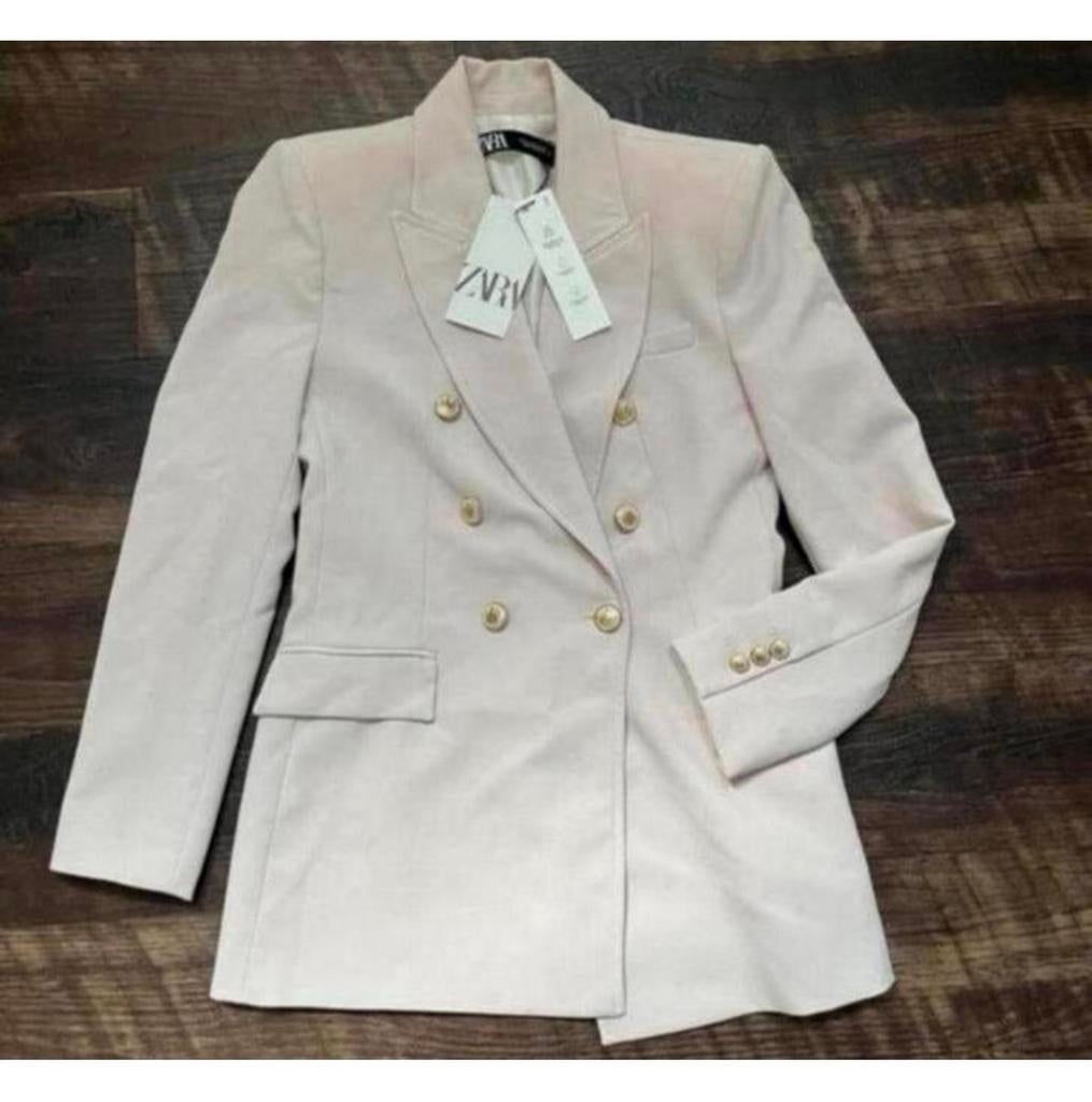 Zara Lange Double Breasted Blazer jack NIEUW S beige-roze, Nieuw, Ophalen of Verzenden, H, Jasje