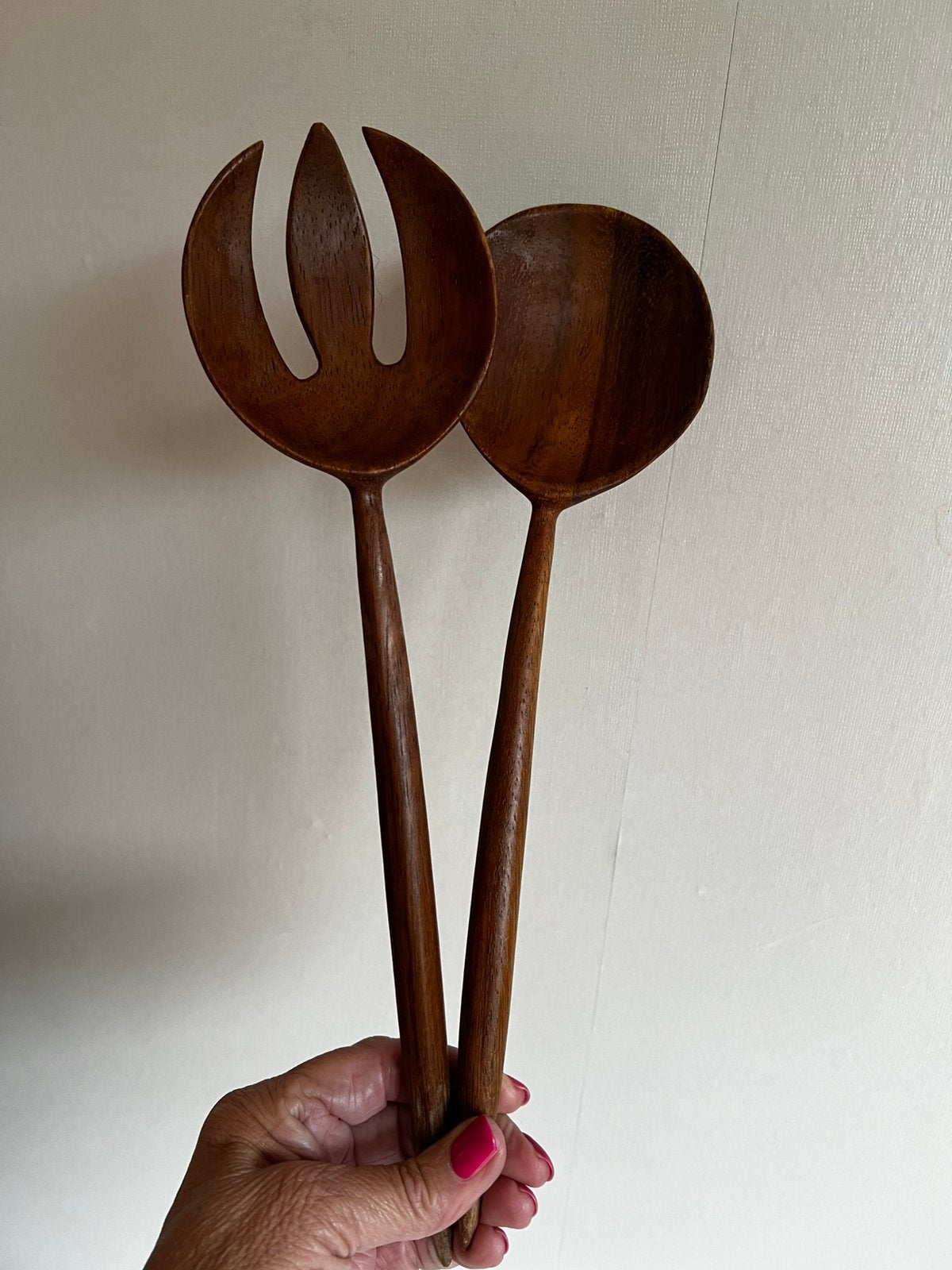 Vintage Deens Design Teakhout Sla Couvert Bestek Jaren 70, Huis en Inrichting, Overige typen, Ophalen of Verzenden, Zo goed als nieuw
