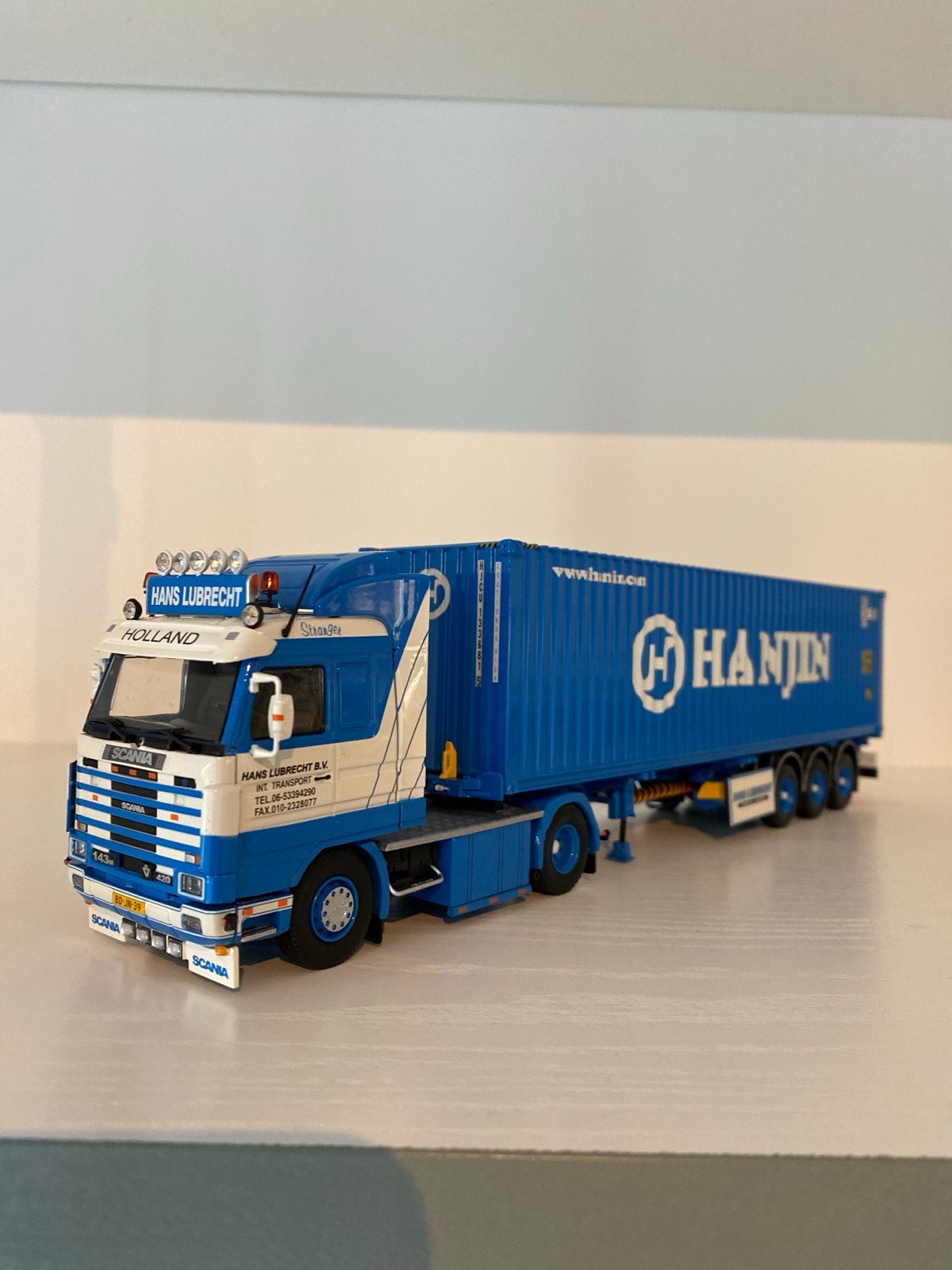Tekno Scania 143m 420 Hans Lubrecht met Hanjin container, Overige merken, 1:32 tot 1:50, Ophalen of Verzenden, Zo goed als nieuw