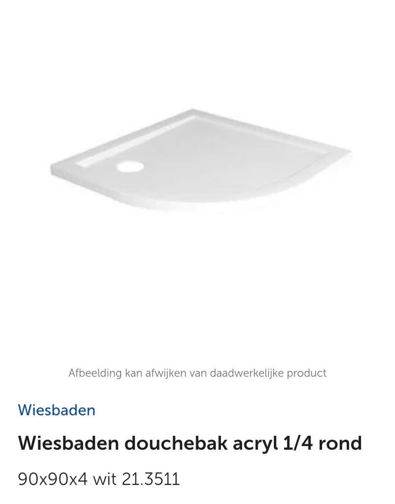NIEUW: Wiesbaden Douchebak Acryl 1/4 Rond 90x90x4 cm Wit, Ophalen, Nieuw, Douche