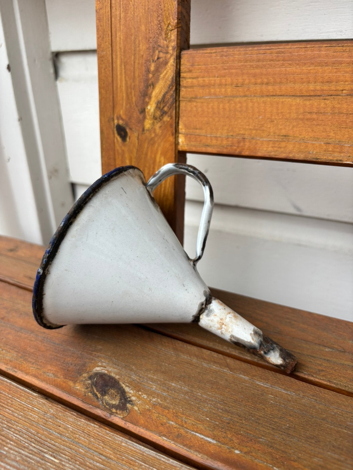 Vintage geëmailleerde metalen trechter | brocante emaille, Ophalen of Verzenden