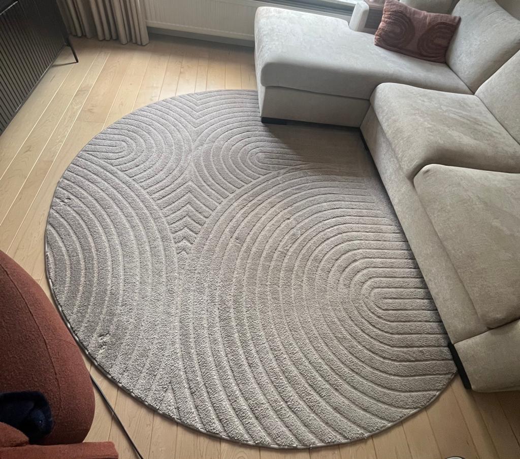 Rond vloerkleed japandi beige / grijs 250 cm, Ophalen, Japandi, Grijs, Rond