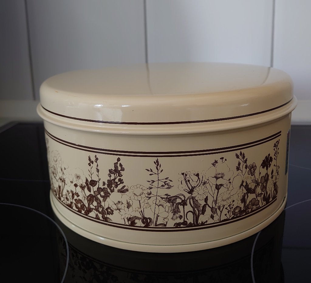 Brabantia voorraadbus / trommel met bloemmotief, Verzamelen, Verzenden, Huis en Inrichting