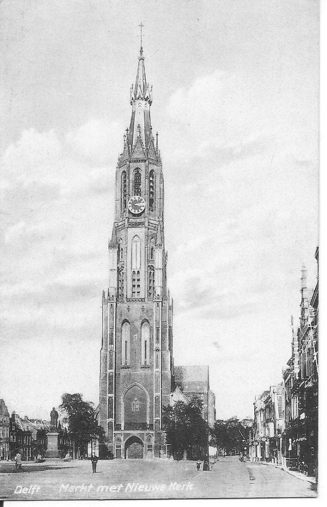 Oude Ansichtkaart Delft Markt met Nieuwe Kerk 1959, Ophalen of Verzenden, 1940 tot 1960, Gelopen, Zuid-Holland