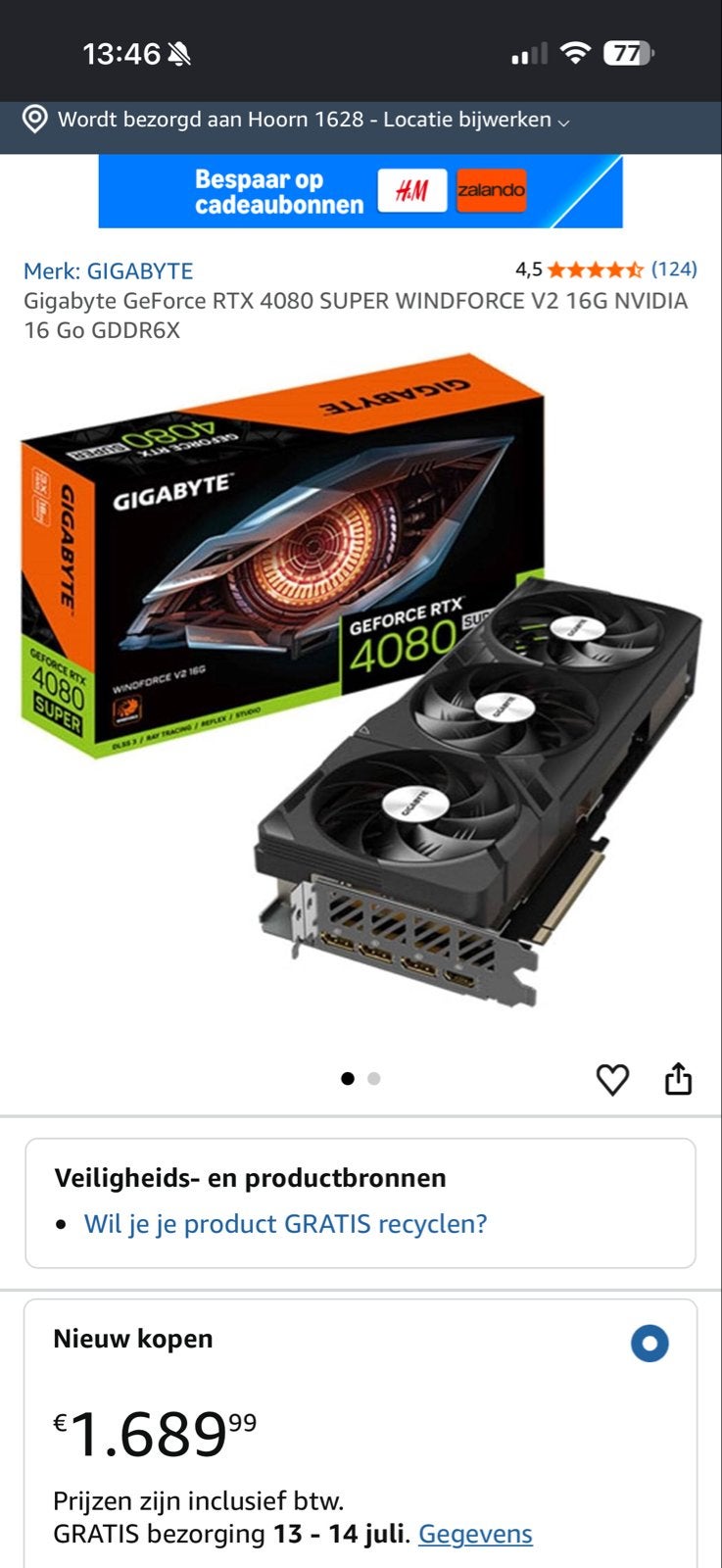 Gigabyte Windforce RTX 4080 Super 16GB VRAM, Computers en Software, Videokaarten, GDDR6, PCI-Express 4, Ophalen of Verzenden, Zo goed als nieuw