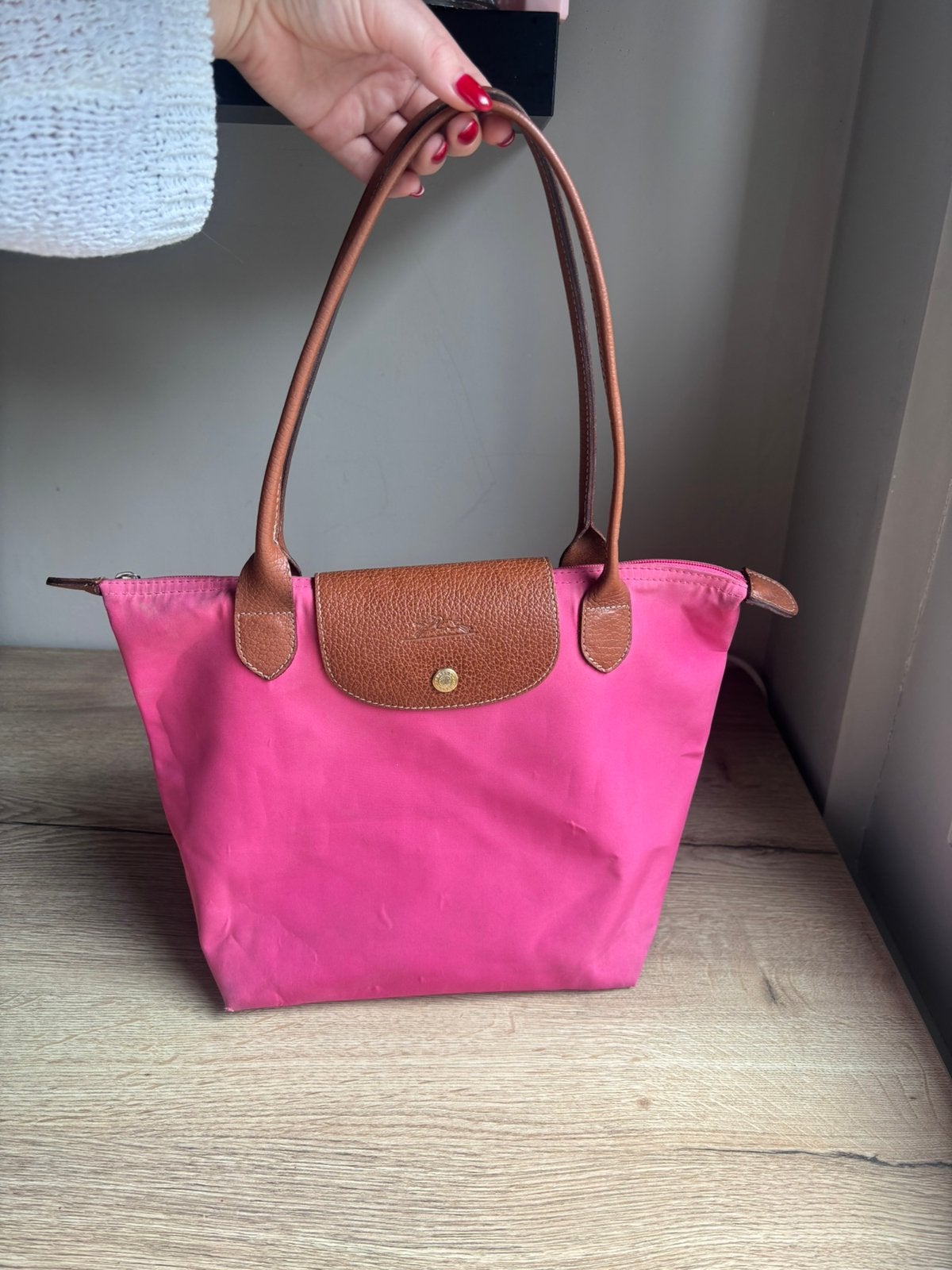 Longchamp Le Pliage M Roze Schoudertas Handtas Origineel, Ophalen of Verzenden, Zo goed als nieuw, Roze, Handtas