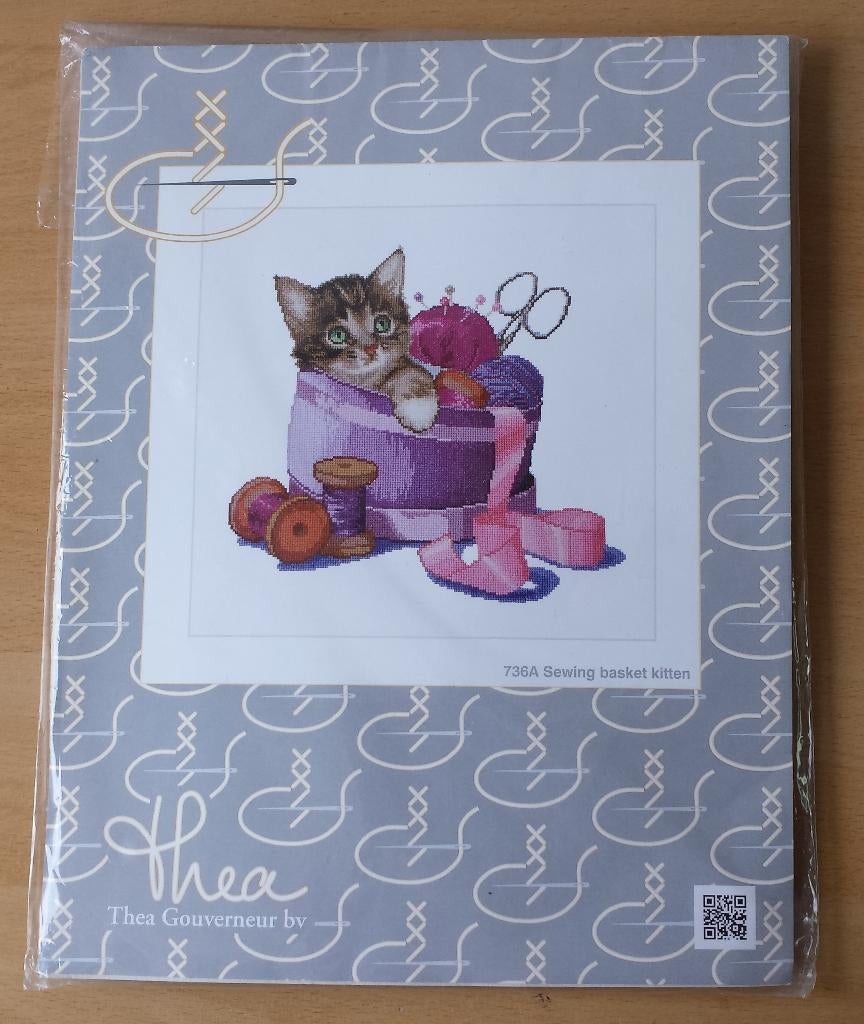 Sewing Basket Kitten Pakket - Thea Gouverneur - aan begonnen, Ophalen of Verzenden, Handborduren, Nvt, Thea Gouverneur